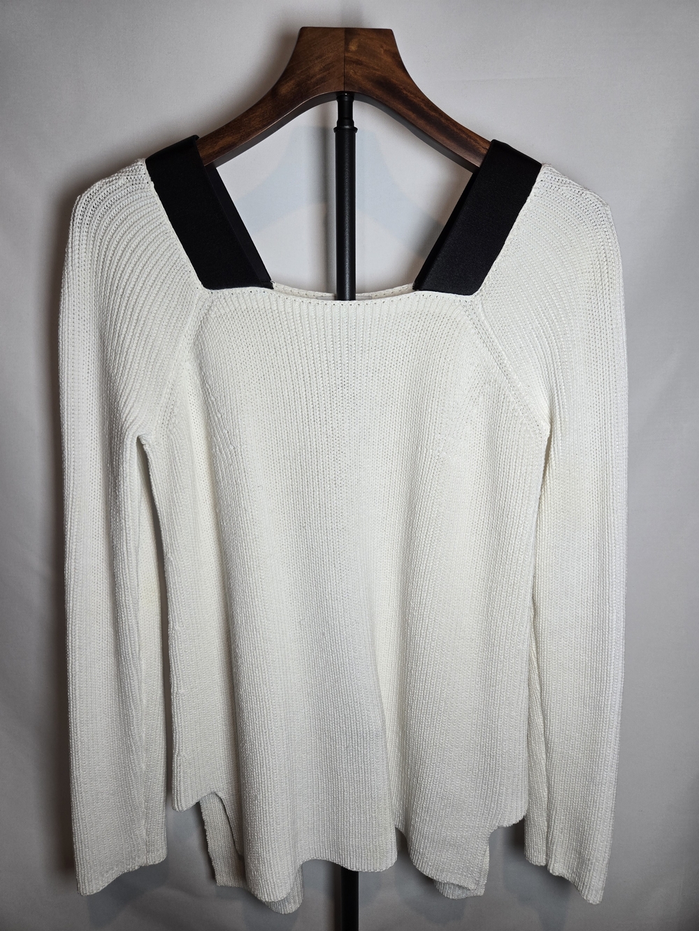 Per Se by Carlisle Cream Knit Square Neck Sweater Contrast Straps Size M